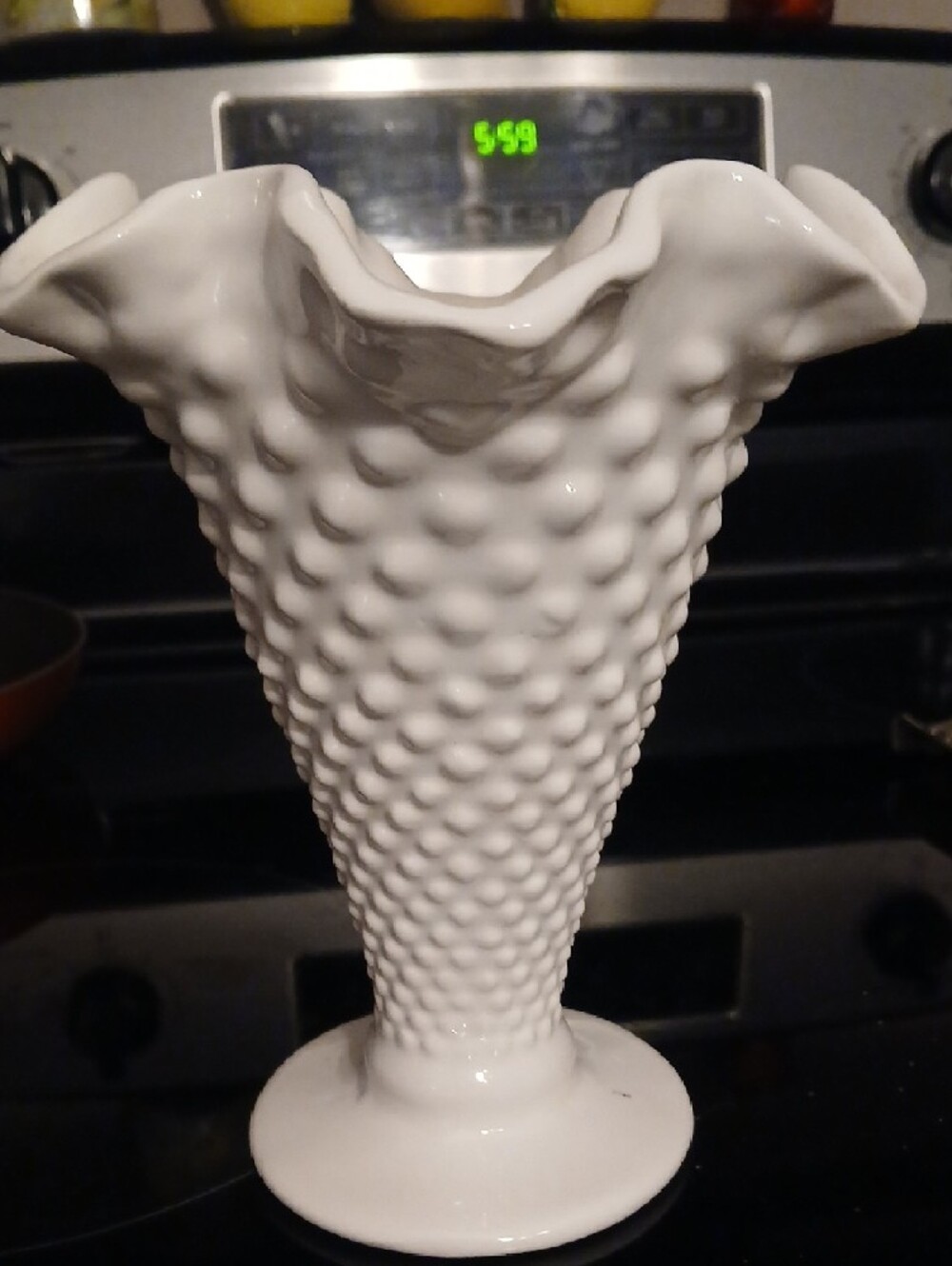 White Textured Ceramic Vase - Home Art. 7 Inches Tall.  Hobnail Pattern
